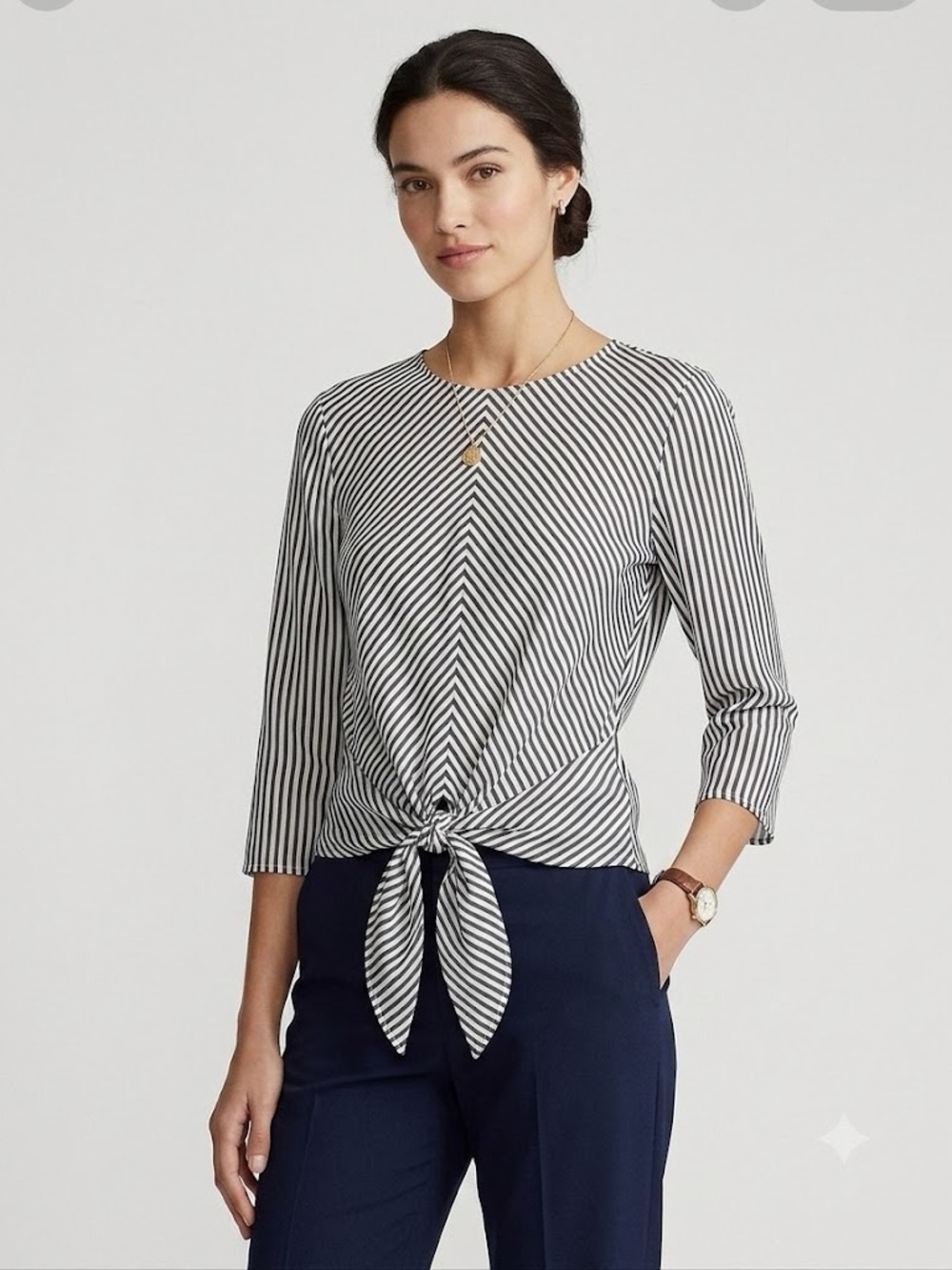 Zara Casual Blue Striped Blouse Top - L